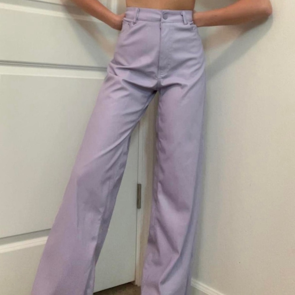 Lilac Purple Faux Leather Wide Leg Pants
